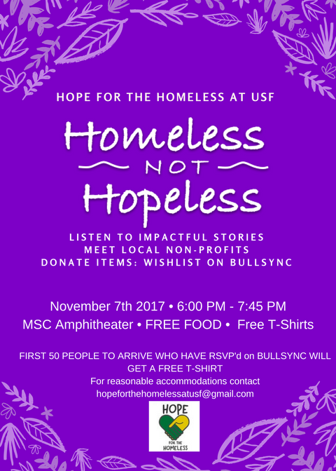 H4HUSF's tweet photo. 🚨Interested in raising awareness about homelessness? Come &amp; support our friends of Hope for the Homeless tomorrow! RSVP on BullSync 🚨 https://t.co/Z9kxJJihDC
