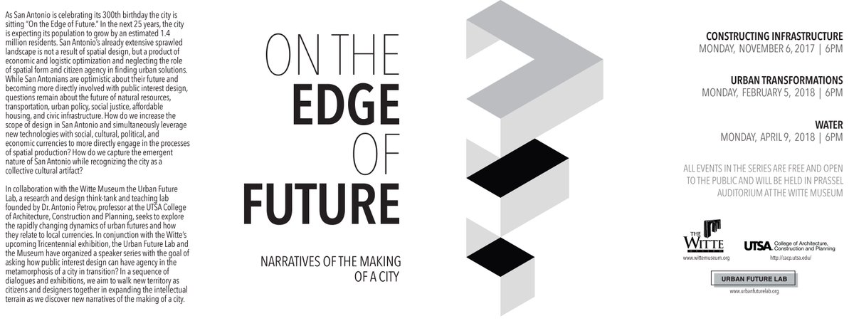 utsacacp's tweet photo. #UTSA's #UrbanFutureLab, @AntonioPetrov1 present #OnTheEdgeOfFuture, 3-part series @WitteMuseum│#satx join us Nov 6 https://t.co/jitOAI2Dx1 https://t.co/mSL03QckjP