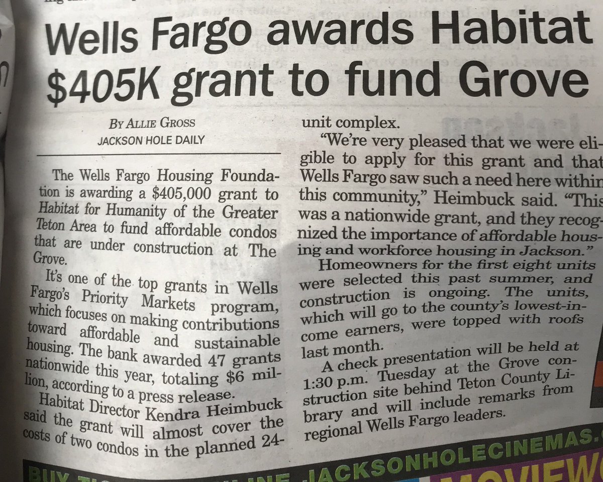 JacksonHoleRose's tweet photo. Nice work @TetonHabitat! Awesome news 🏠🛠💰 #JacksonHole #HabitatforHumanity @WellsFargo https://t.co/Wy3iJEaaTo