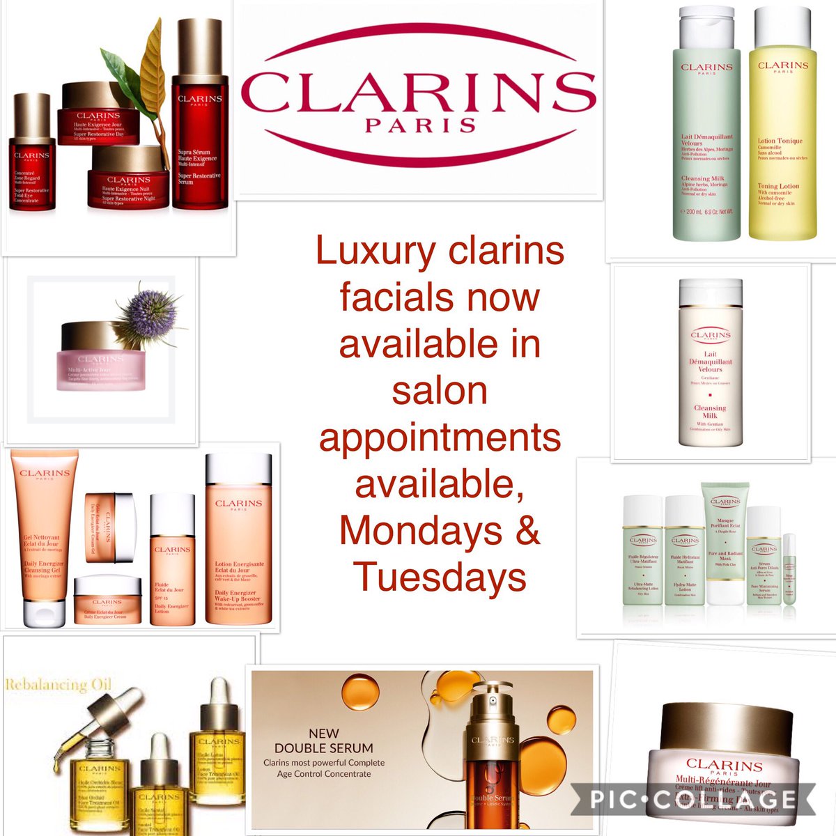 WaltonHair's tweet photo. Clarins Facials now available in Salon,
Mondays &amp; Tuesdays Only! To book with Michelle ☎️01515232938 or Inbox. https://t.co/p5oLBp4yqn