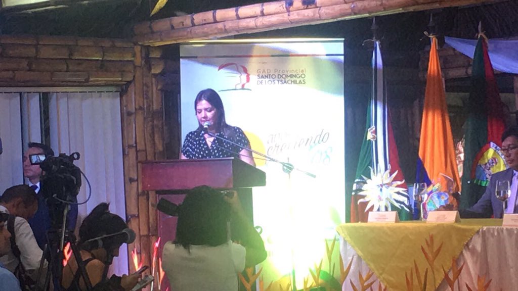 GadTsachilas's tweet photo. Interviene María Alejandra Vicuña @Vice_Ec quien expresa su saludo a la Provincia Tsáchila y en nombre de la @Presidencia_Ec https://t.co/PAc7l35zuI