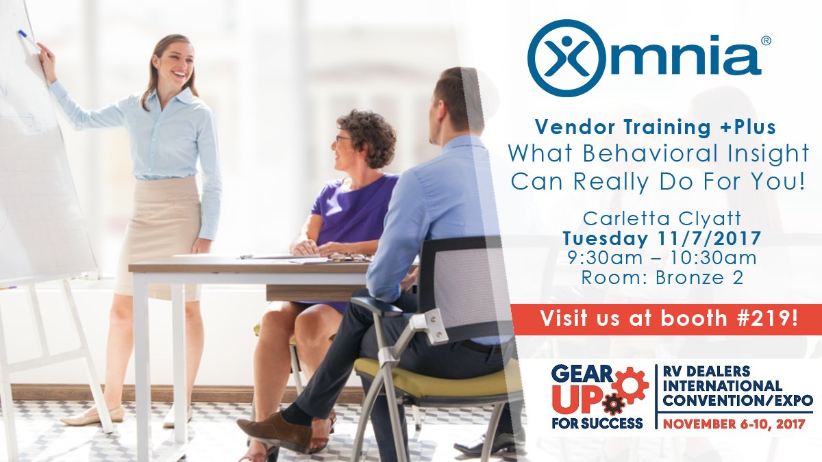 OmniaGroup's tweet image. What can #BehavioralInsight do for you?  Find out tomorrow! #RVDealers #RVSalesTraining