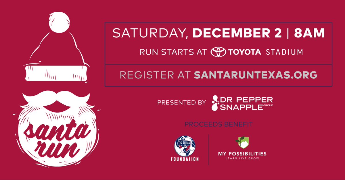 ToyotaStadiumTX's tweet photo. Run your way right on to the nice list! Don’t miss the #SantaRunTX on December 2.
Register by 11:59pm on Dec. 1: https://t.co/vtVzm13KYn https://t.co/jhqnN9EpaY