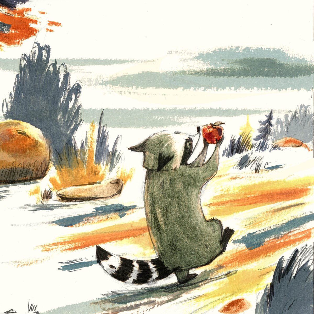 Dinner time, you said???
A caption from my #illustration project "what is for dinner, #Raccoon ?" #ChildrensBooksillustration 
#art