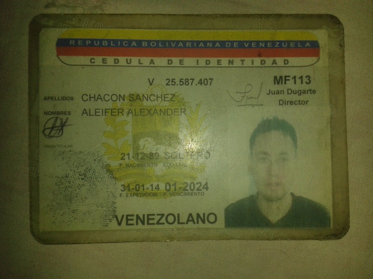 ChaconAleifer's tweet photo. @Juan_Dugarte mis datos son los siguientes aleifer alexander chacon sanchez 25587407 https://t.co/j40UHATNui