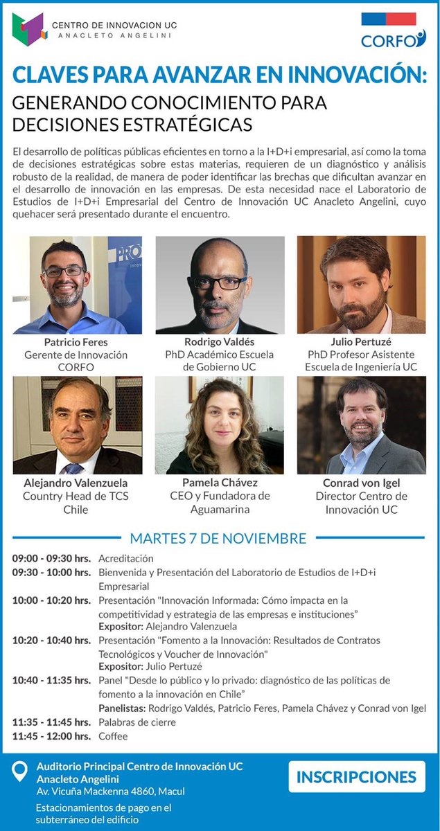 Mañana Seminario sobre generación de conocimiento para decisiones estratégicas en <a href="/CentroinnovaUC/">Centro de Innovación UC</a> Inscríbete acá 👉 goo.gl/VSkf7N