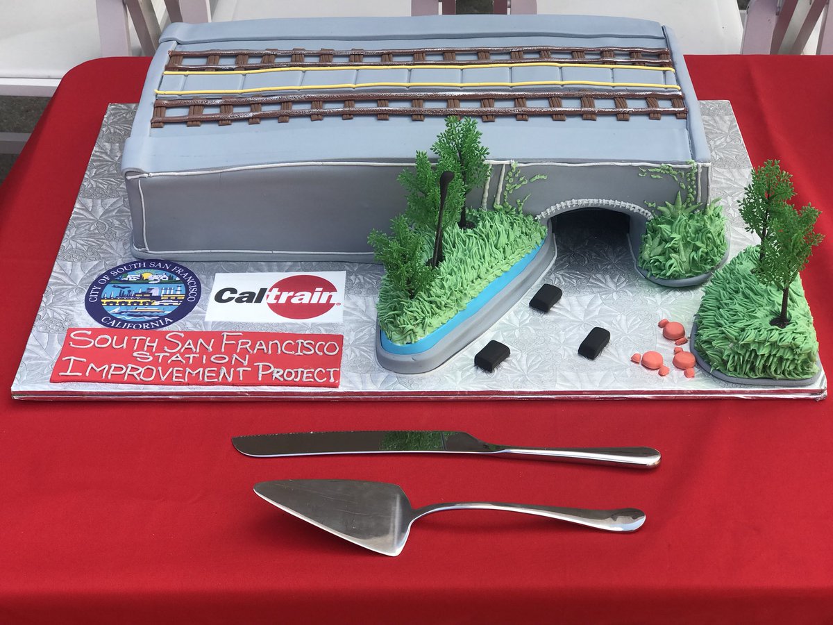 Caltrain's tweet photo. New @CityofSSF Caltrain Station Groundbreaking Ceremony underway.  #Caltrain https://t.co/awcgV2eE67