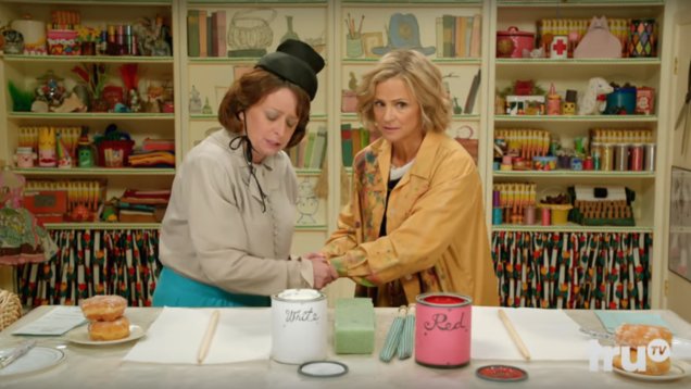 TheAVClub's tweet photo. Amy and @TheRealDratch say a prayer before crafting in an @AHWAmySedaris exclusive https://t.co/zPOCmHHaEj https://t.co/6UpkIUGUhG