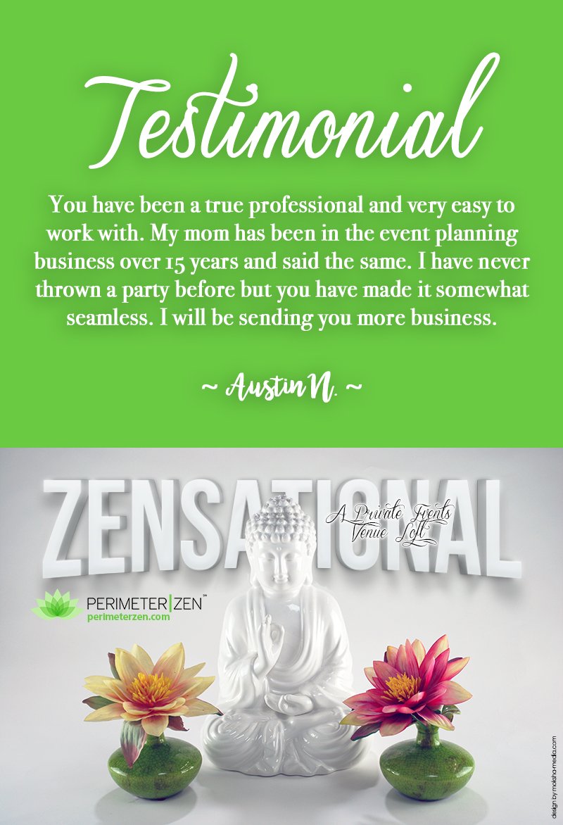 PerimeterZen's tweet photo. We love our clients at Perimeter Zen, and they love us too! For your next #Zensational event, #PZ is it! #DallasEventVenue https://t.co/5tFapmWzEC
