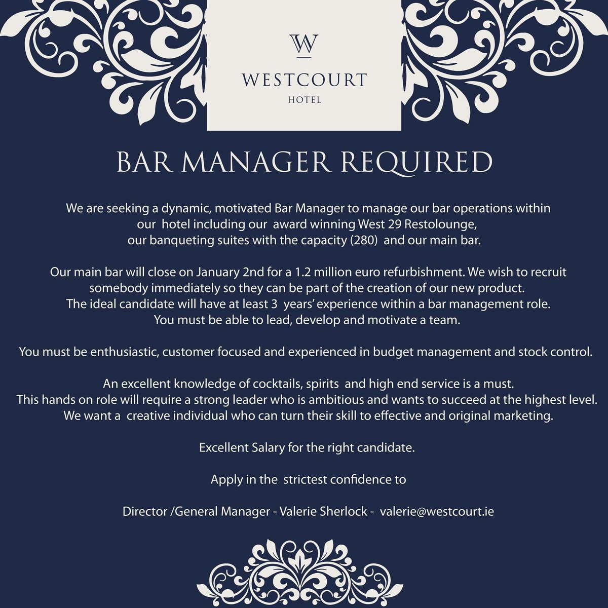 Recruiting for a bar manager.. #jobfairy #barmanager #drogheda