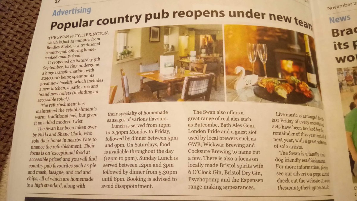 TheSwanTyth's tweet photo. Nice bit of editorial in the @TheBSJournal look out for our 10% off voucher to be used throughout November. #Bradleystoke https://t.co/K6X1JemCkE
