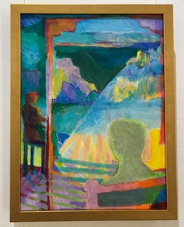 DrillhallStudio's tweet photo. 'Sue sitting in the sun' from Peter Dawson's new exhibition 'Water, Light &amp; Colour' on now. Framed acrylic on canvas $300 https://t.co/dmjvecOdZe