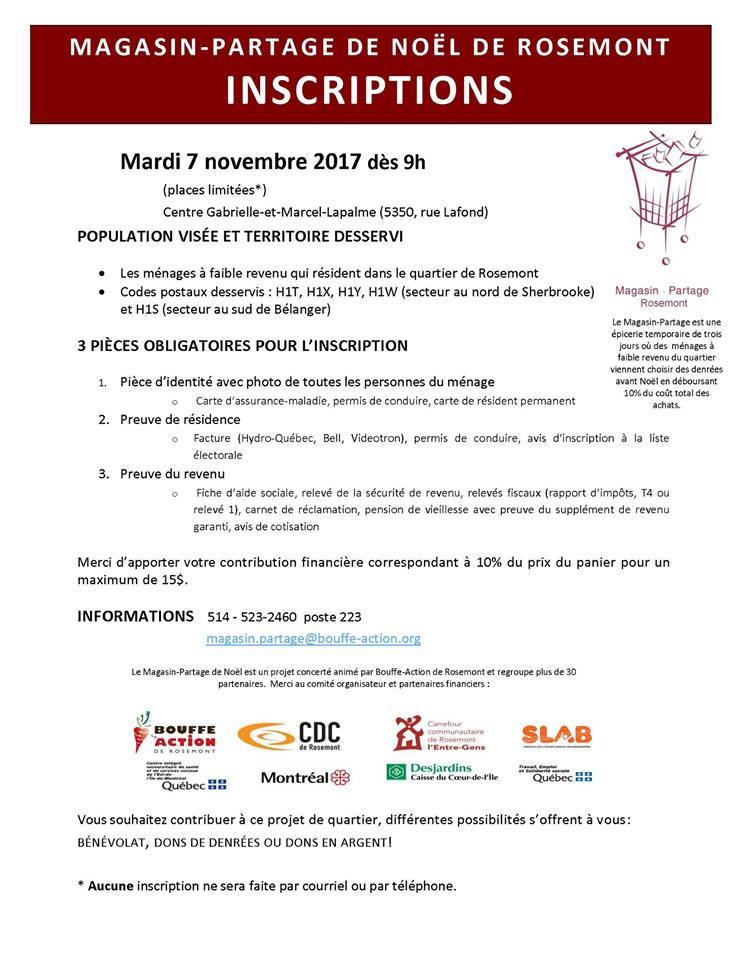 Regroup_Partage's tweet photo. 📋 DEMAIN = inscript. #MagasinPartage #Noël #Rosemont 🍗🎄🛒
👨👩👧👦 + de 370 familles recevront #épicerie #Fêtes https://t.co/KhgI8IHu9H https://t.co/Eem5xBljho