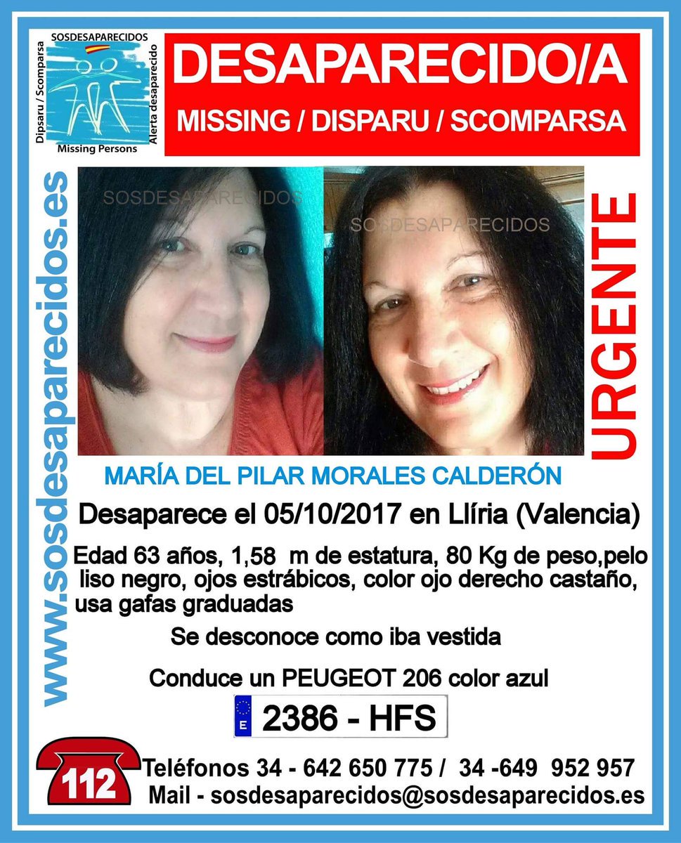 #Colabora ⚠
María del Pilar ha #desaparecido en Lliria #Valencia 
Si la ves llámanos
☎062
☎112
Tu RT no cuesta nada y puede ayudar mucho