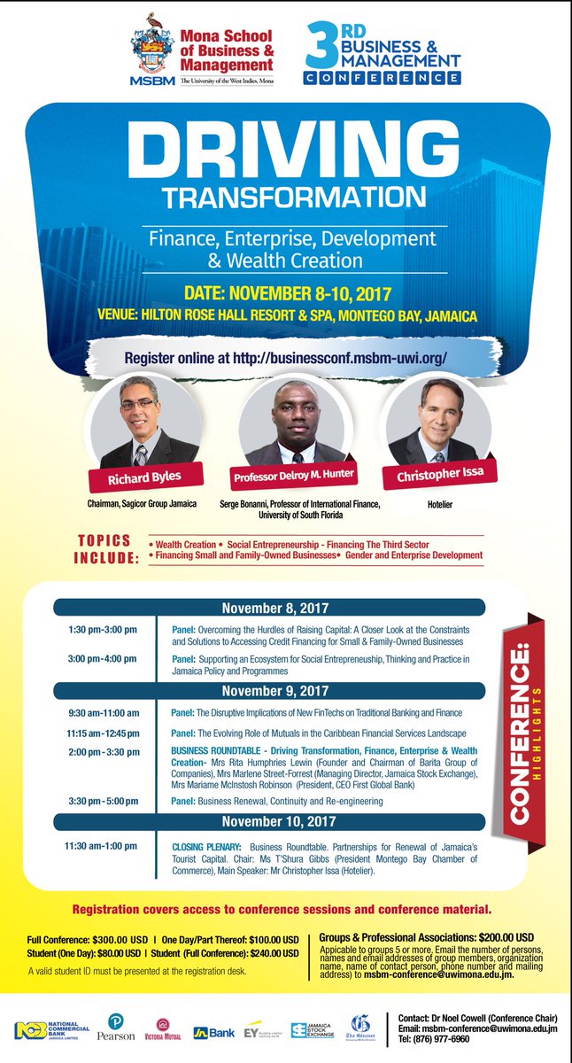 UWITv's tweet image. MSBM Conference on Business &amp;amp; Management: "Driving Transformation-Finance, Enterprise Development &amp;amp; Wealth Creation" businessconf.msbm-uwi.org
