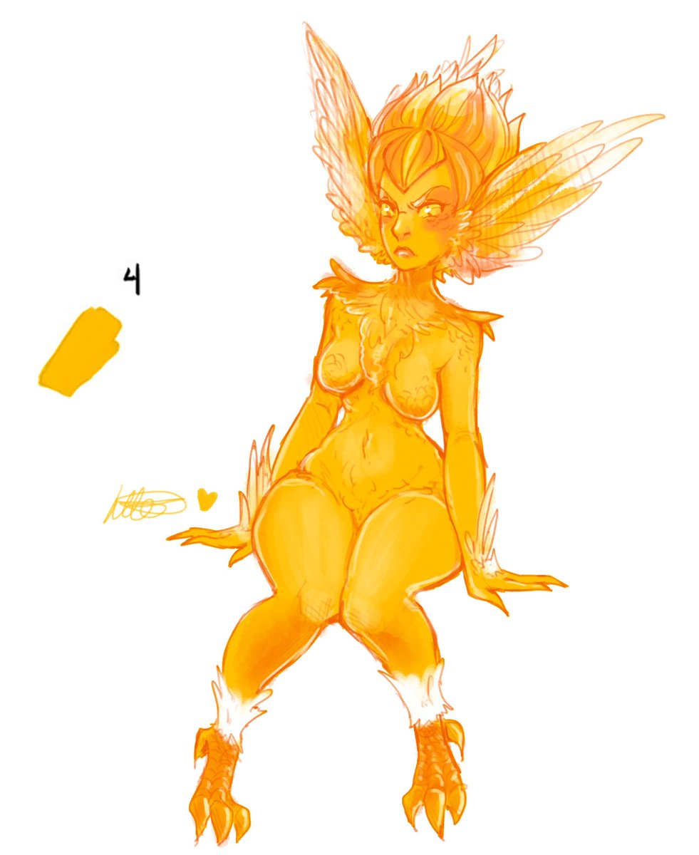 Chao_Draws's tweet photo. #huevember day 4! Grumpy birb lady π€ #birb #pheonix #earwings #conceptart #characterconcept https://t.co/BRRp9KEEgm