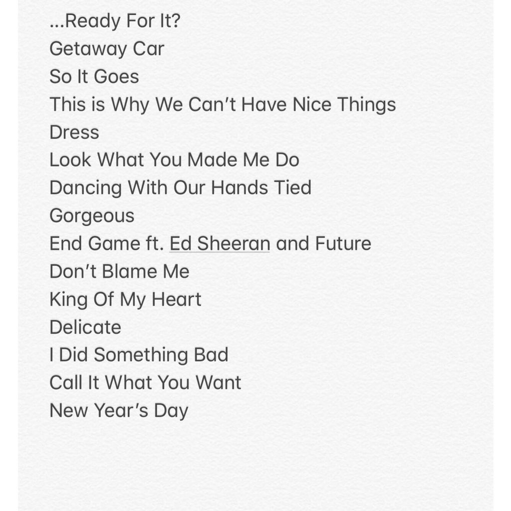 JessM13x's tweet photo. There are two reputation tracklists floating around but which one is it? #reputation #taylorswift https://t.co/N3h9rSCERe