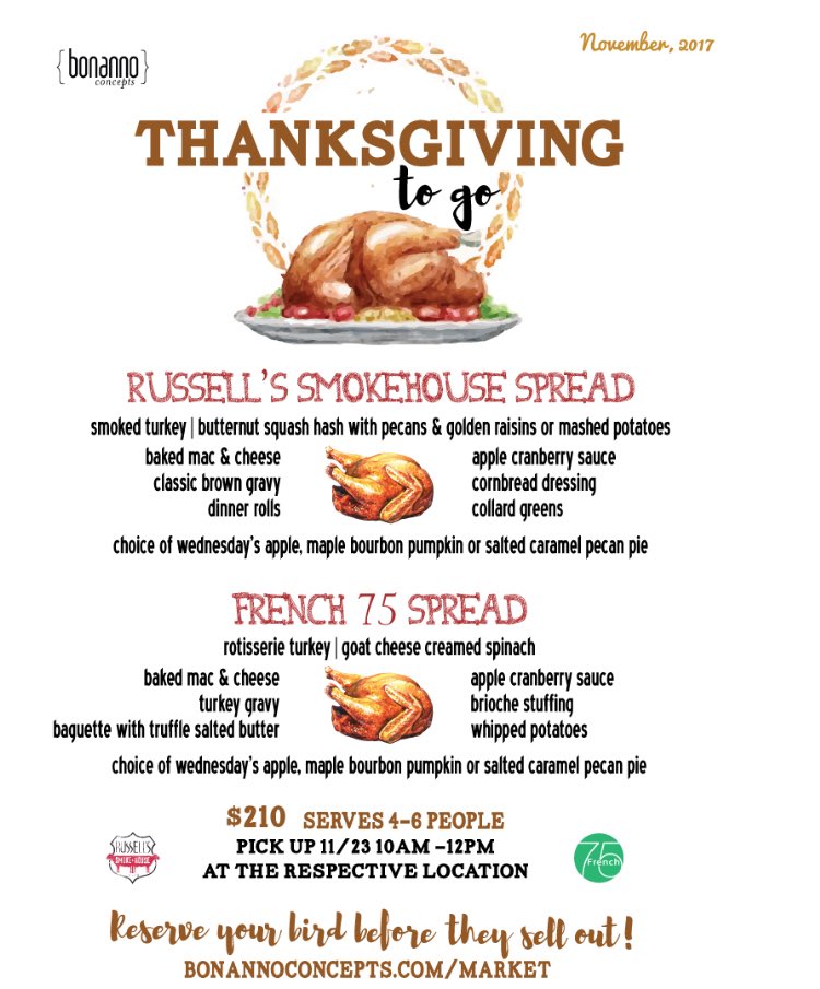 Hosting for the holidays? Let us do the cooking. Purchase your Thanksgiving to go at Bonannoconcepts.com/Market.