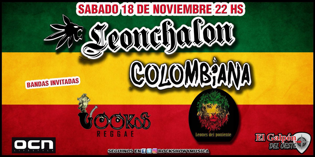 MusicaRockyshow's tweet photo. Sabado 18 de noviembre en @elgalponoficialse juntos x primera vez @LeonChalon_Ofi y @colombiana11111 inv. #JooksReggae #LeonesDelPoniente https://t.co/ScIQcn47g4