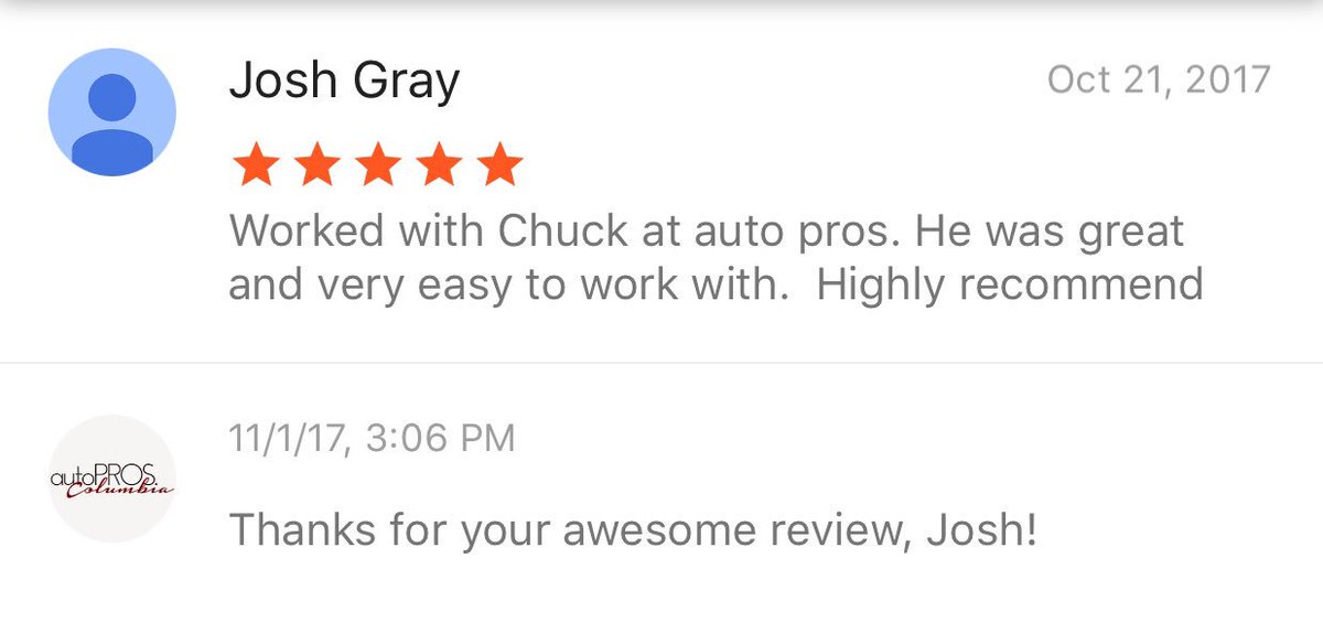 autoPROScola's tweet photo. More awesome reviews from our customers. Read below why they think you should buy your next vehicle from autoPROS. Thanks, guys! https://t.co/flHDKeuyvX