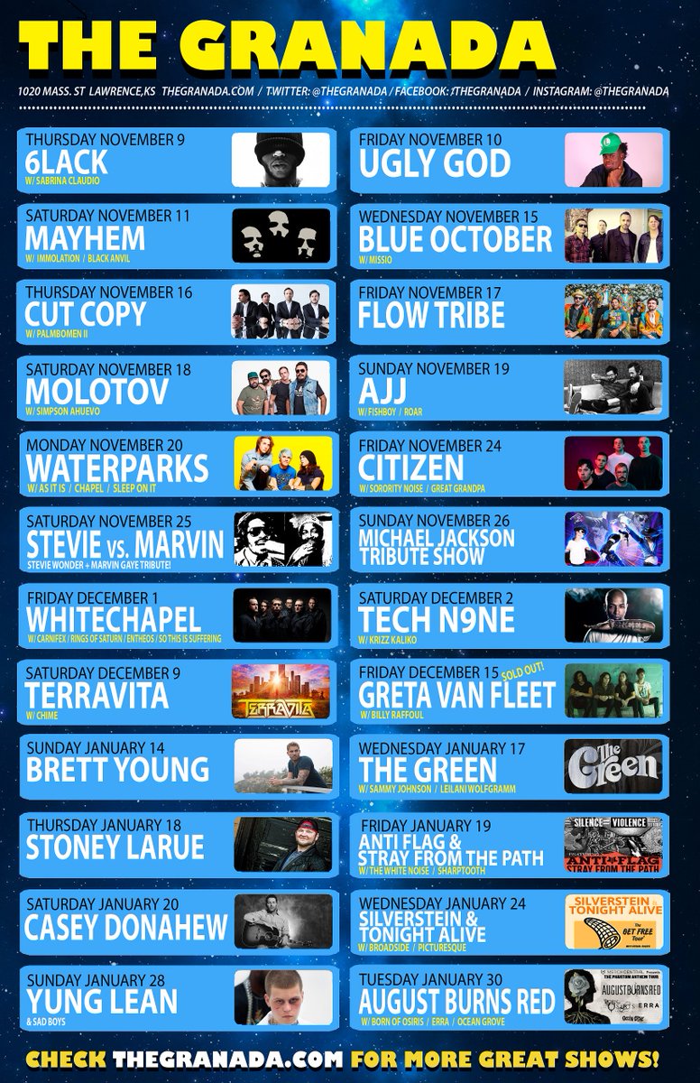 theGranada's tweet image. Giving away a FREE pair of tickets for your Monday blues. RT and follow us for a chance to win! Choosing a winner on Thursday.