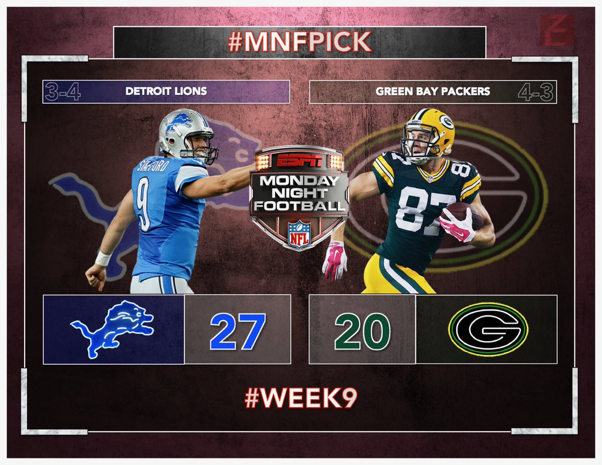 ZCarlyle's tweet photo. To me, this game is a quarterback matchup. I have to go with Stafford. They need this one badly tonight. #MNFPick https://t.co/BucmVbaa7I