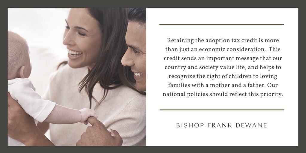 USCCB's tweet photo. Retaining the adoption tax credit is vital as a pro-life concern. https://t.co/IMGwv4XpMx