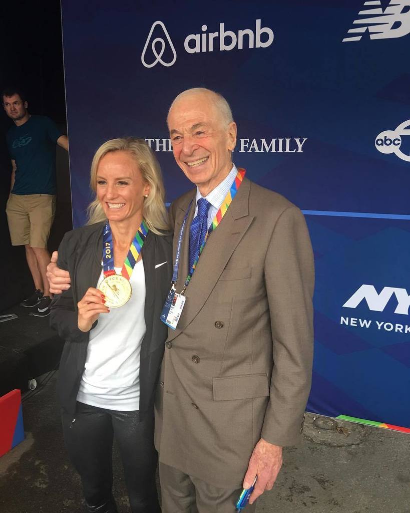 Shalane Flanagan, <a href="/nycmarathon/">TCS New York City Marathon</a> champion, George Hirsch, Chairman, NYRR, enjoying final Presser for <a href="/nycmarathon/">TCS New York City Marathon</a>, #… ift.tt/2izT0Jv