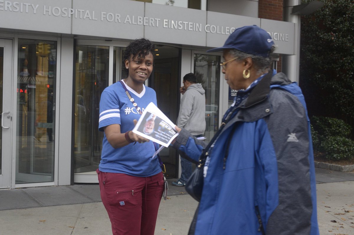 1199SEIU's tweet photo. Tomorrow is #ElectionDay! Montefiore members hitting the street on their break to remind community members to #voteNOConCon! #1199Votes https://t.co/4gmn749egE