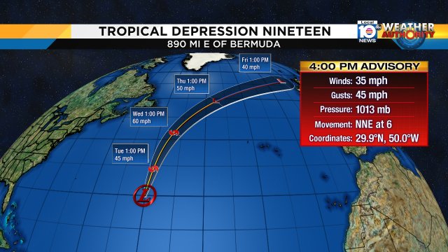 Tropical Depression 19 is forecast to become a tropical storm. It's not a threat to South Florida or any of the U.S. https://t.co/38a47NEZ2k