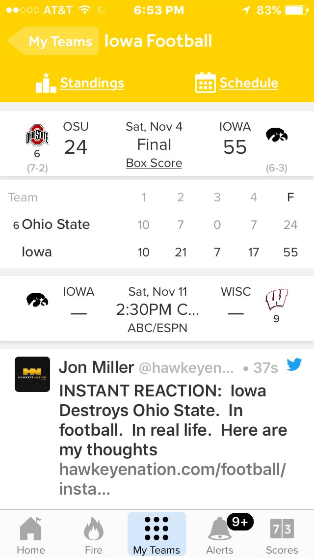 319_IAm's tweet photo. @ColinCowherd you knew we were coming. 55-24. #Hawkeyes.#TopTenTeam. #WeWillBeWatchingYourShow https://t.co/iBFGtIEZus