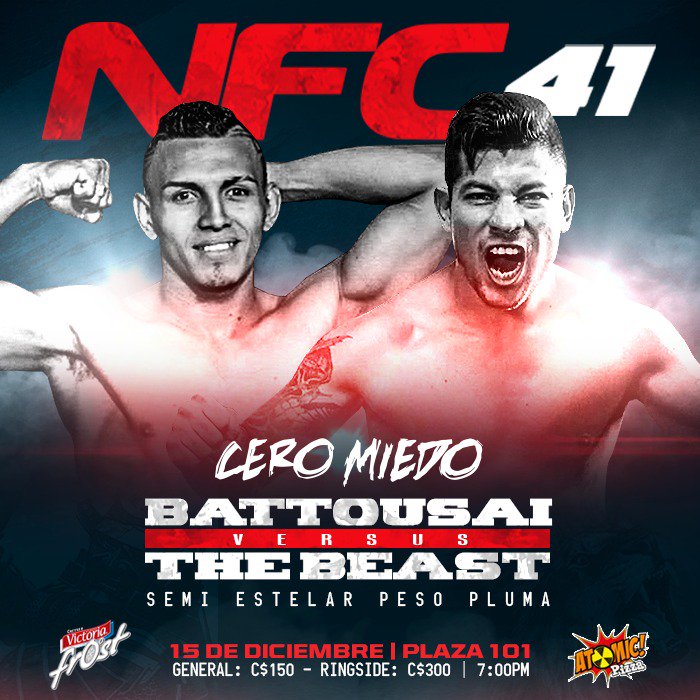 NFCMMAni's tweet photo. #CONFIRMADO #NFC41 #CeroMiedo el combate semi estelar será "Battousai" Aguilar vs. @BenjaBeastJiron en las 145lbsPRO #MMANicaragua https://t.co/DsRoL7u45k