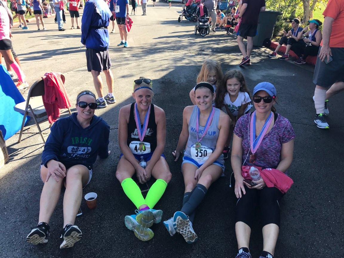 One awesome group of tired ladies right here!! Half marathon done!