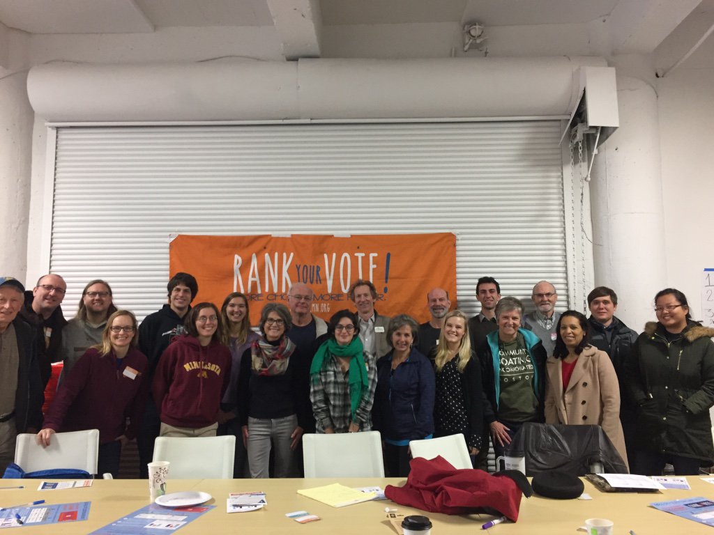 jkmassey's tweet photo. Thx #RankYourVote vols who came to the Eday training & being at the polls Tues to ensure #mpls2017 & #stpaul2017 voters rank! @FairVoteMN https://t.co/hQURohVJB5