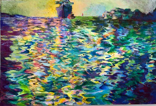 DrillhallStudio's tweet photo. 'Pilot Pickup' from Peter Dawson's new exhibition 'Water, Light &amp; Colour' on now. Acrylic on canvas $500  #thedrillhallstudio https://t.co/ieMe401zZ8