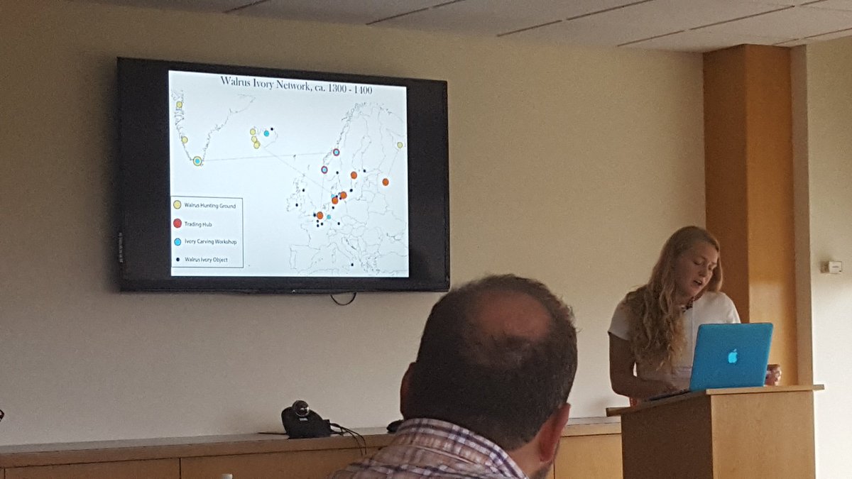 thomasblake02's tweet photo. Sara Ann Knutson discusses the production network of walrus ivory creating a concatenation of medieval Viking trading posts. #TerraDigita https://t.co/xo8aowVCTU