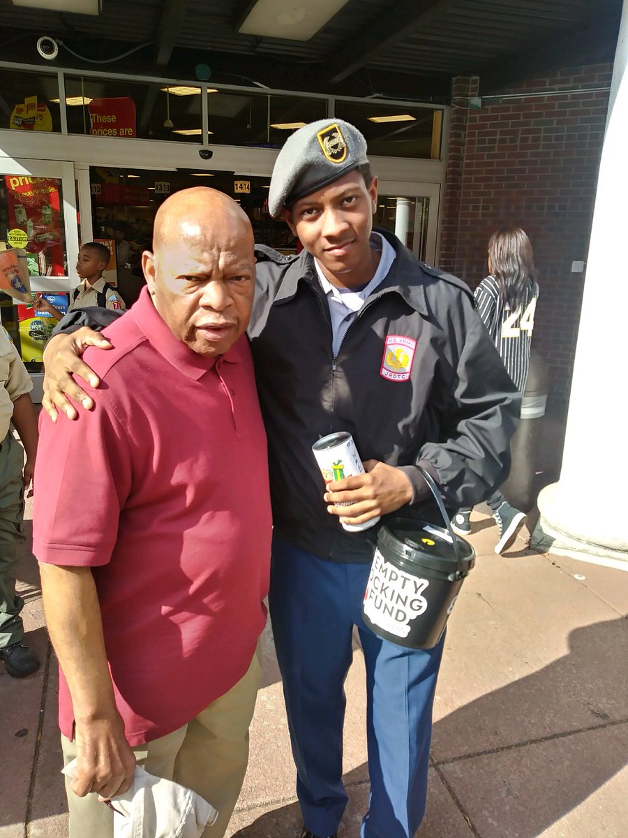 Cadet Jeremiah Hall stopped by Congressman John Lewis during our Empty Stocking Fund Drive🙌🏾#donate