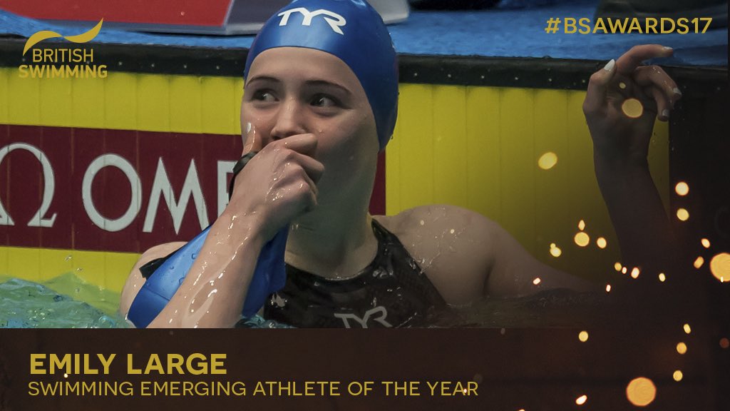 Aquatics_GB's tweet photo. The winner of the Swimming Emerging Athlete of the Year is #EmilyLarge of @NCL_SwimTeam - Well done Emily! 👏

#BSAwards17 https://t.co/Mu01QoMs8O