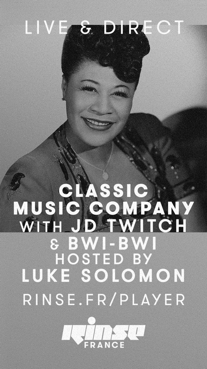 - LIVE - 

C'est maintenant <a href="/classicmusicco/">Classic Music Co</a> avec <a href="/lukesolomon/">Luke FM Solomon</a>, <a href="/djbwibwi/">Bwi-Bwi</a> &amp; <a href="/JDTwitch/">Optimo (Espacio)</a> !
#Verrouillé 🔒

> rinse.fr/player