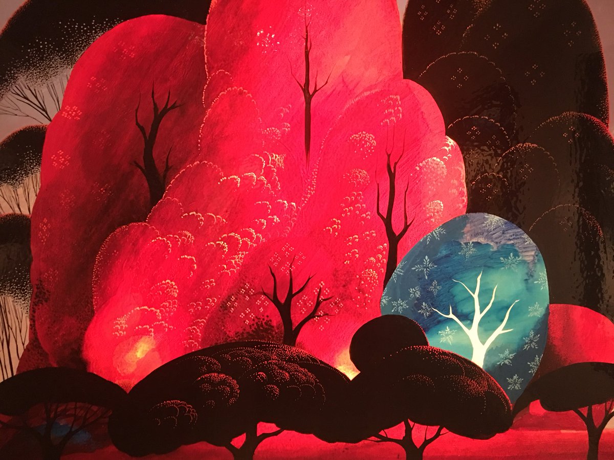 A painting of trees by Eyvind Earle.