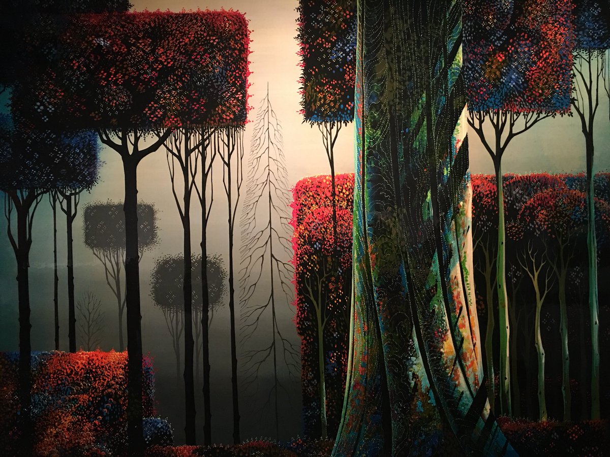 A painting of trees by Eyvind Earle.