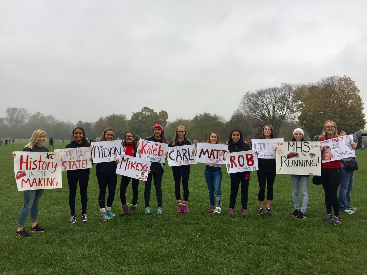 LadyMustangs_XC's tweet photo. These girls had a blast cheering on the Boys XC team as they competed at State for the first time in school history! Great job, boys! https://t.co/G2de7iGga5
