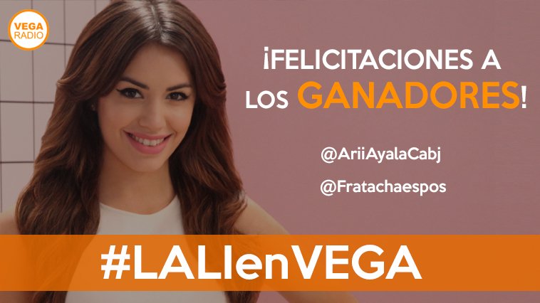 djmosquitoOK's tweet photo. ¡Los ganadores de #LALIenVEGA son @AriiAyalaCabj y @Fratachaespos! 🎉¡FELICITACIONES! 👏 Gracias a todos los que participaron! https://t.co/l9arr8Bhvt
