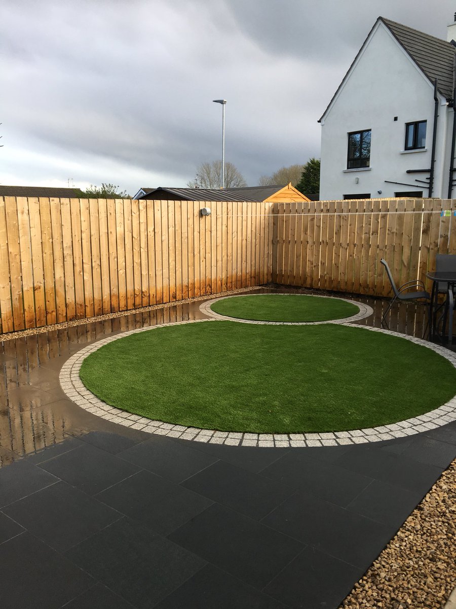 IrishStone26a's tweet photo. Another patio completed this week. Premium Black Granite-Silver Flamed cobbles-Artificial grass-Roscommon Buff aggregate #itswhatwedo https://t.co/chFyxVXP2J