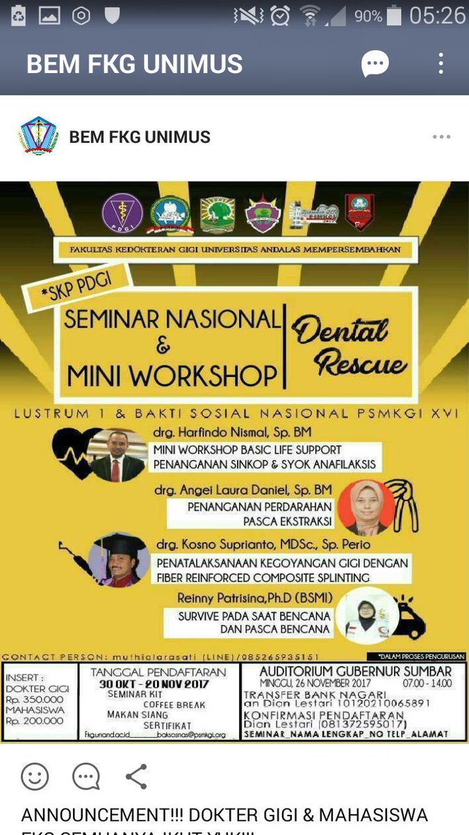 ANNOUNCEMENT!!! 
.
Seminar dan Mini Workshop di bulan November HANYA RP 350.000 untuk DOKTER GIGI &amp; RP 200.000 untuk MAHASISWA!!!
👌🏻BER SKP PDGI 👌🏻SERTIFIKAT 👌🏻SEMINAR KIT👌🏻

untuk info selengkapnya hub CP :
Muthia Larasati ( 085265935151 )