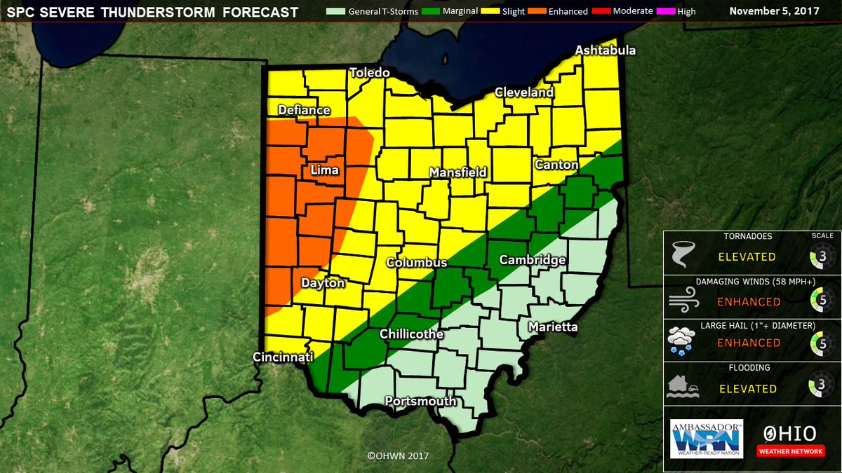 ohiowxnetwork's tweet photo. UPDATE #2 -- Enhanced Risk shifted further South. Strong to severe storms possible for Sunday. #OHwx #severe_storms #Weather https://t.co/gIgHO4Sam9