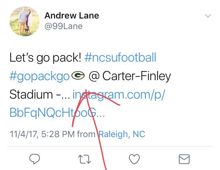 AZcardsprincess's tweet photo. That epic moment when @99lane goes to an NC STATE game and used the Green Bay Packer’s hashtag 🤣 #LoveMyCoWorkers #HeFixedIt https://t.co/YemNnZ7KE1