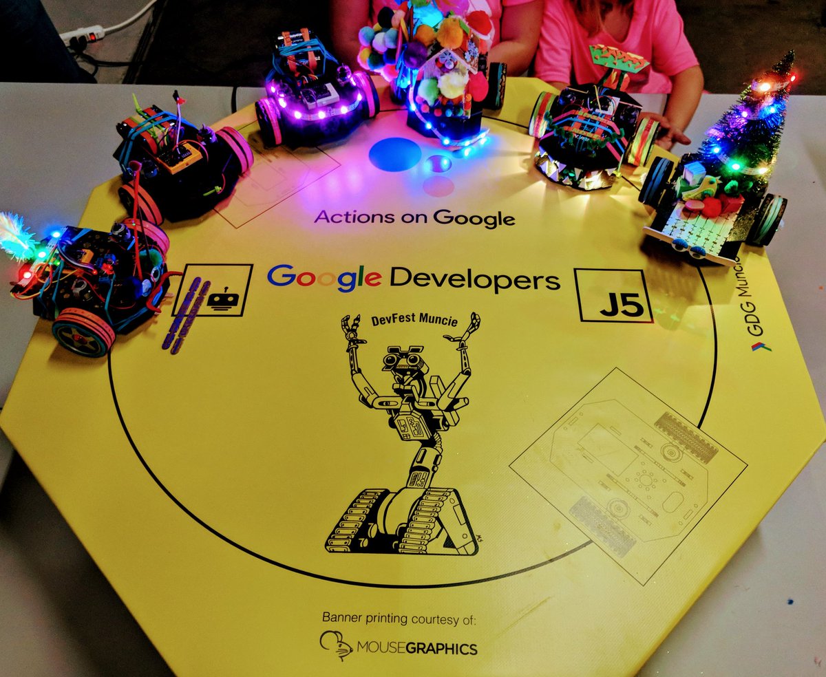 tooshel's tweet image. Successful #devfestmuncie with #nodebots...here are the contestants! Thanks @christurvey @defragger @kpaul86 @SarahSplit