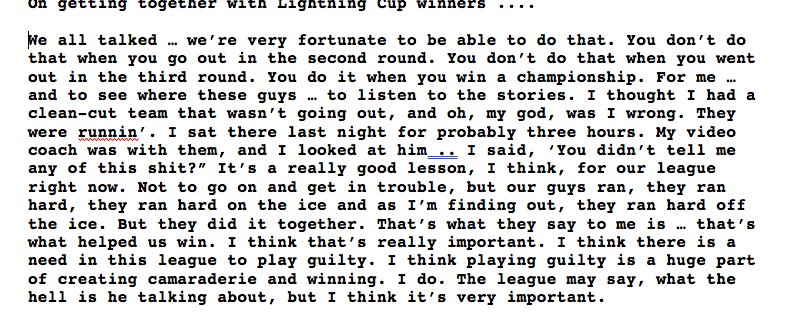 BrianHedger's tweet image. Tortorella had dinner last night w/2004 #TBLightning SC championship team. He was asked about it pregame: