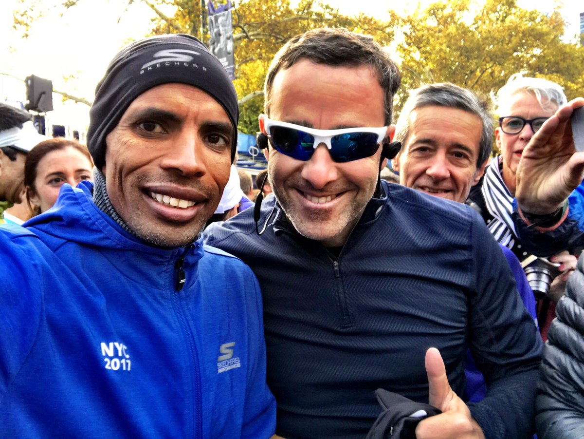 A great moment to shake hands with a running champion.  good luck <a href="/runmeb/">meb keflezighi</a> in your last competitive marathon! #nycmarathon God bless!